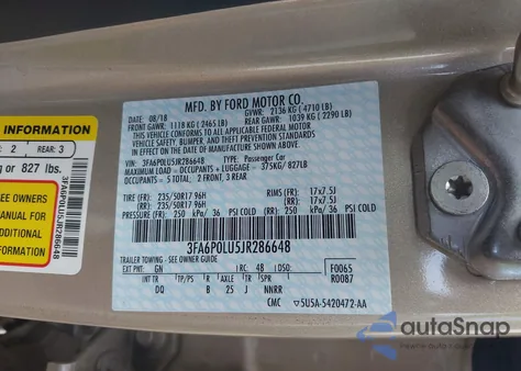 2018 Ford Fusion Hybrid Se z USA, uszkodzony, nr VIN 3FA6P0LU5JR286648